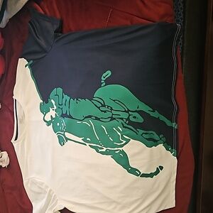 Polo 2XL White/Blue/Green Dri Git Material. Worn only once.